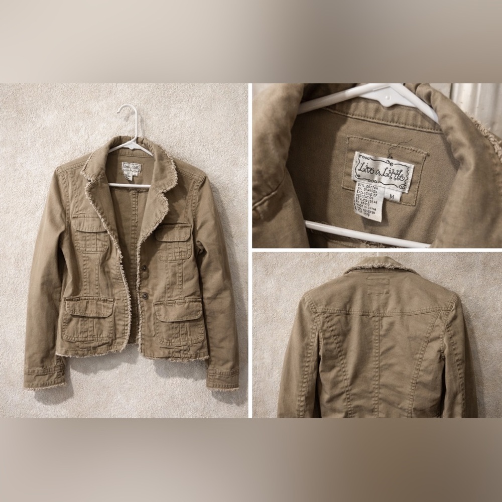 Live a Little Frayed Edge Utility Jacket in Tan